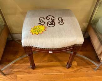 Embroidered, hardwood vanity stool. $25 + tax