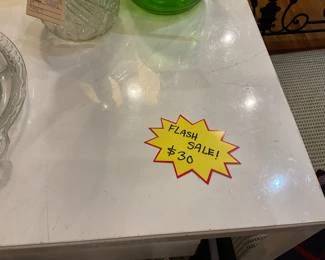 White, metal, rectangular, cafe table. $30 + tax