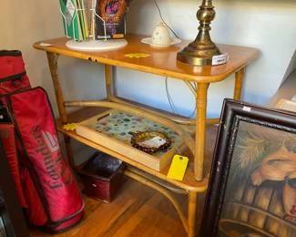 Mid-Century Modern wood coffee tables or side tables with bamboo look. $50 + tax each