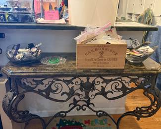 Wrought Iron and Green Marble Entryway table. (Screws into wall) $350 + tax