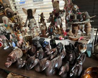 ironwood carved ducks, Kachina figures