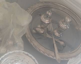 Sterling salt and peppers wallace sterling and glass tray