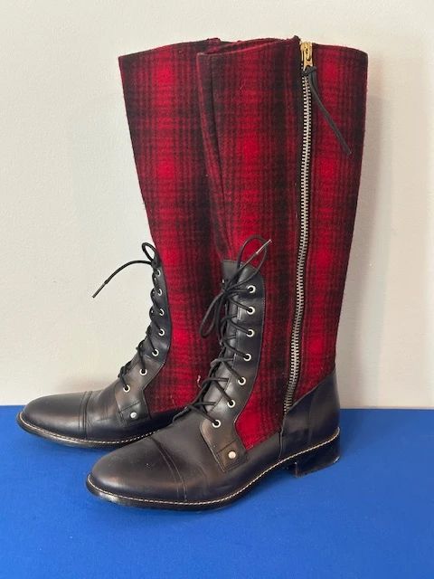 Woolrich Roadhouse Red Plaid Wool Leather Riding Boots.