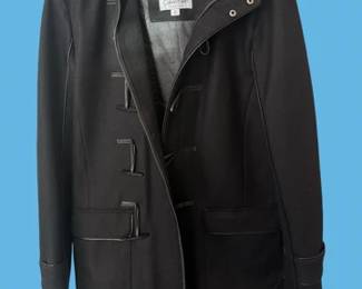 Calvin Klein black wool blend coat with a hood toggle closure, men's small.