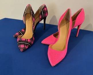 INC Kenjay d'Orsay pump in pink and black plaid and hot pink.  All women's shoes sized 9,10,  or 11  available in many styles.