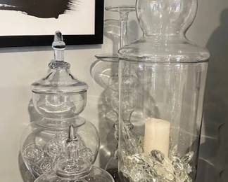 Glass apothecary jars for decorative purposes or candy (nice).