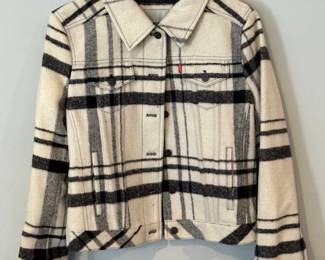 Levi plaid wool-blend trucker jacket, size men's small.