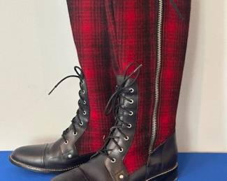 Woolrich Roadhouse Red Plaid Wool Leather Riding Boots.