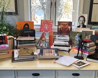 Large collection of art, fashion, and design books.