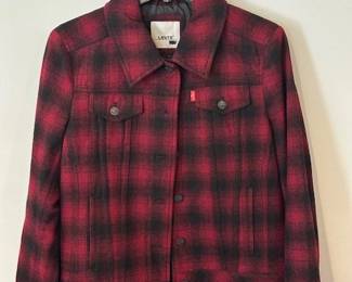 Levi plaid wool-blend trucker jacket, size men's small.