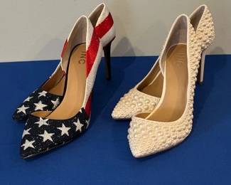 INC Kenjay d'Orsay pumps in the American Flag and pumps in faux pearls.  All women's shoes sized 9,10,  or 11  available in many styles.