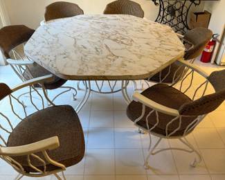 Modern Dining Set with 6 Iron Armchairs