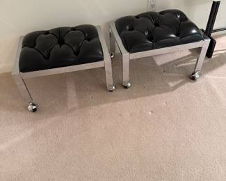 Pair of Modern Chrome Ottomans