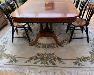 Table is 44" Wide, 87" Long, and has one leaf.  If you take out leaf, the table is 72" Long