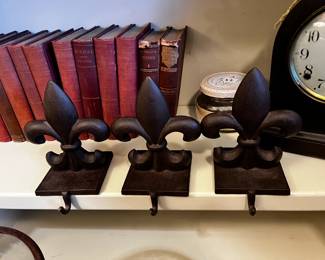 #156 Set of 3 cast iron Stocking Holders - Fleur de Lis design $30.00