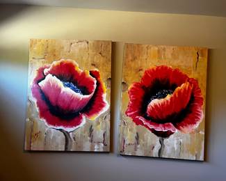 #80 Set of 2 Red Poppy Painted Canvas - 30x40 $30.00