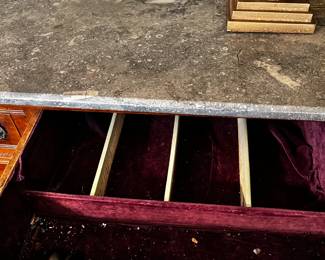 #24 Antique Marble Top Server w/2 drawers and 2 doors w/flatware drawer (as is no key on bottom Door) - 43x19x38 - on wheels $275.00