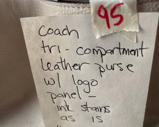 #95 Coach Tri-Compartment Leather Purse w/logo Panel - Ink Stains as is $35.00