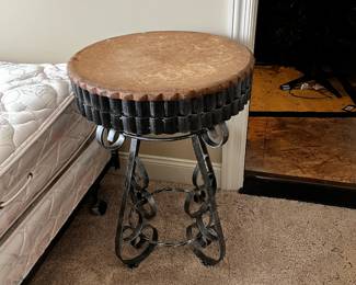 #66 Metal Base Wood Top round end Table - 21round x 28 $100.00