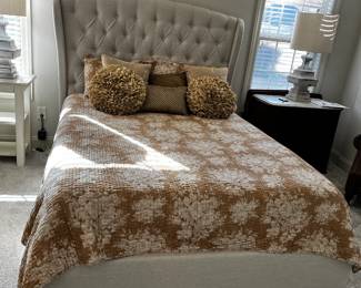 #16 Pottery Barn Queen Quilt Comforter w/2 shams $25.00
#17 Tempur-pedic grand Bed Queen Size (as is stains) $20.00
#18 White Linen Button Back Queen Size Padded Platform Bed $300.00