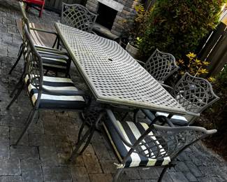 #49 Aluminum Rectangle Patio Table w/6 chairs - 68x38x29 w/umbrella Stand $125.00
