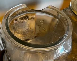 #36 Set of 2 Planters Peanute Glass Jars w/1 Glass Lid (second Jar is cracked on top as is) $75.00