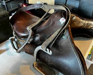 #135 Antique Saddle w/stirups $150.00