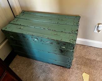 #67 Green Painted Trunk - Very Old - 32x18x21 - Upstairs you move $40.00