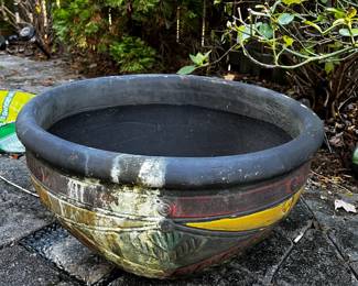 #58 Painted Concrete Mexican Flower Pot - 22x12 $40.00