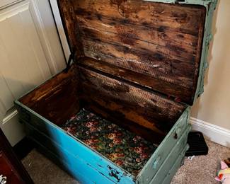 #67 Green Painted Trunk - Very Old - 32x18x21 - Upstairs you move $40.00