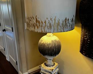 #30 White Distressed Lamp w/White/Gold Shade - 30" Tall $45.00