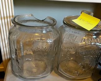 #36 Set of 2 Planters Peanute Glass Jars w/1 Glass Lid (second Jar is cracked on top as is) $75.00