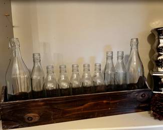 #149 Wood Tray w/10 Clear Glass Medicine Bottles - 2 feet $40.00