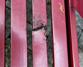 #50 Red Painted Wood Bench - (as is 1 slat broken) - 48" Wide $50.00