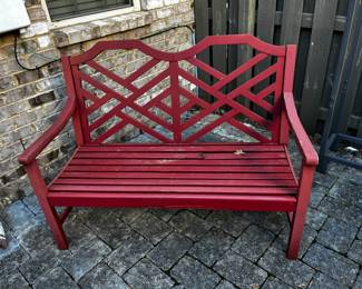 #50 Red Painted Wood Bench - (as is 1 slat broken) - 48" Wide $50.00