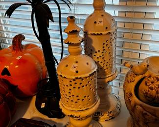 #177 Set of 2 Ceramic Decorative 2 pc Candle holders - 23" and 19" tall $34.00