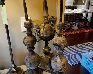 #148 Set of 3 Wood/metal Decorative Accents - 27" Tall w/4 candle holders $40.00