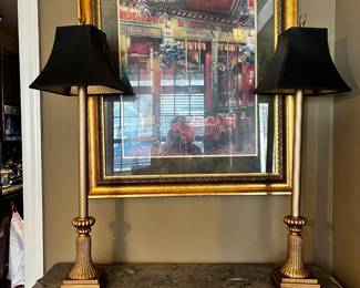 #25 Set of 2 Gold Metal Buffet Lamps - 36" tall $150.00