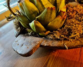 #155 Wooden Dough Bowl w/arrangement inside - 25" Long $75.00