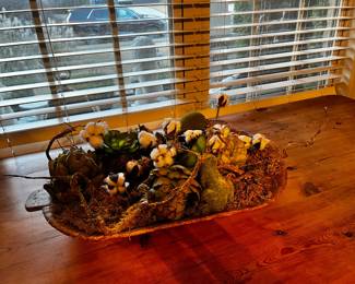 #155 Wooden Dough Bowl w/arrangement inside - 25" Long $75.00