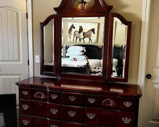 #69 Wood Dresser w/9 drawers & Triple Beveled Mirror - 66x19x33 - Mirror - 54x51 $125.00