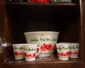 #158 Milk Glass Vintage Egg Nog Bowl w/6 cups $30.00