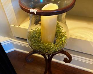 #144 Heavy Metal Base w/Glass Cylinder w/flameless Candle - 24" Tall $40.00