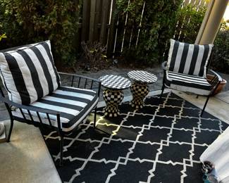 #56 Set of 2 Metal Side Chairs w/black & White cushions $60.00