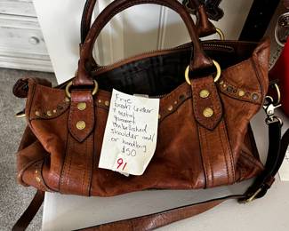 #91 Frye Brown Leather & Metal Grommet Embellished Shoulder and or Handbag $50.00