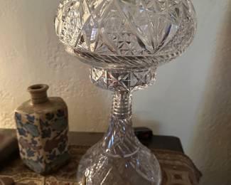 Antique American Brilliant Cut Glass Mushroom / Dome top Table Lamp