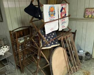 Folding Bamboo Shelves, Drying Racks, Antique Sand Chair, Flour Sacks