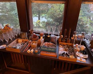 Stemware, Silver Plate, Sewing Basket, Pin Cushion, Antique Handbags, Old Kitchen Mashers, Brass Door Knockers, Inkwell Collection, Blotters