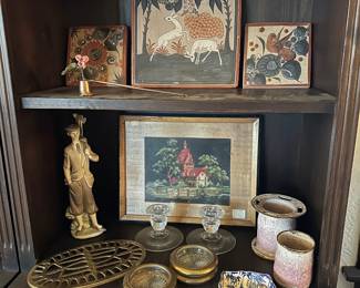 Mexican Pottery Tiles, Lladro Golfer, Brass Triver & Coasters