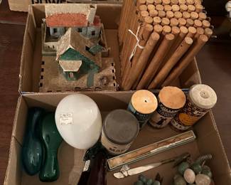 Putz Houses, Folding Christmas Tree Fence, Glass Darners, Grape Clusters